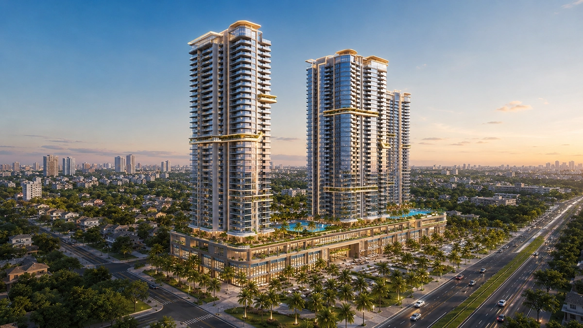 Phối cảnh tổng quan The Icon nhìn từ bên trái dự án